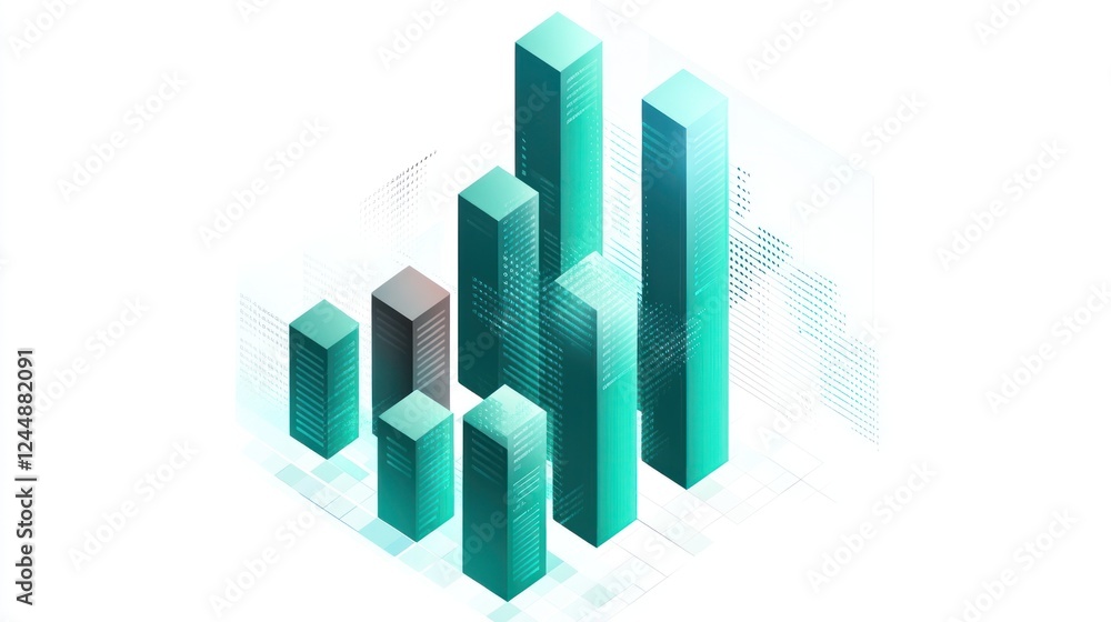 Aufkleber abstract 3d isometric graphic of teal and gray blocks representing data growth or progress.