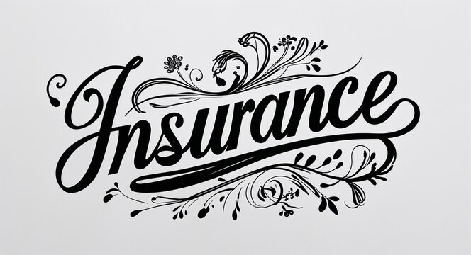 insurance calligraphy lettering black ink on plain white background