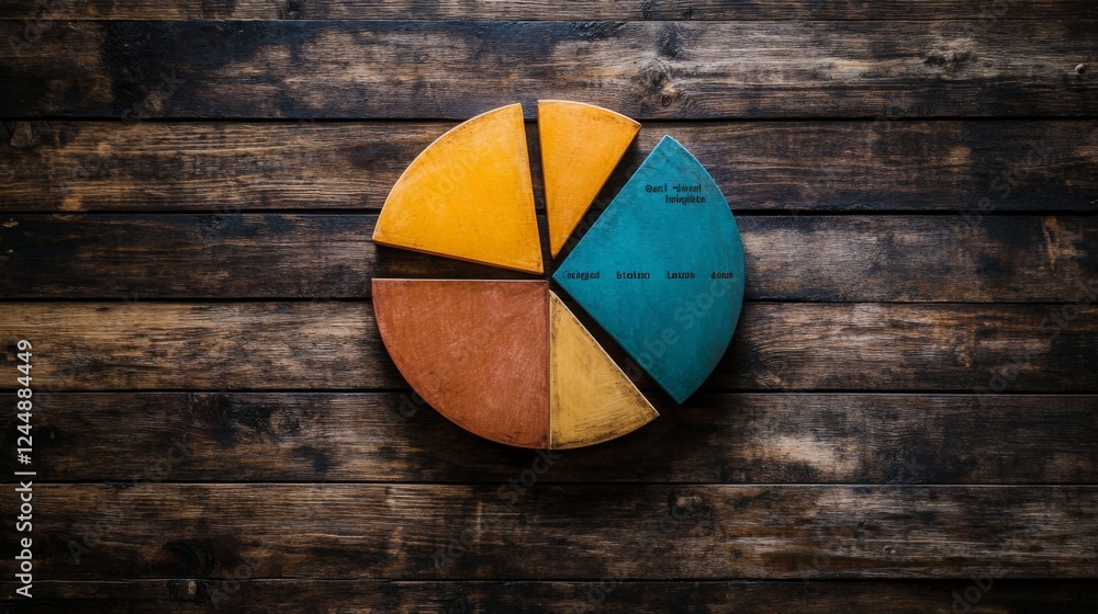 Poster a creative pie chart with textured segments showing sales data, each slice representing a different 