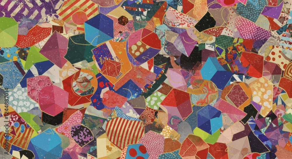 Poster vibrant geometric pattern with colorful abstract shapes and textures