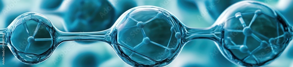 Poster abstract image of interconnected spheres, representing molecular bonds or neural networks.