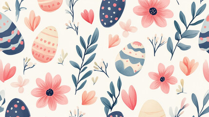 Modern Easter pattern colorful painted eggs floral botanical seamless soft artistic background design