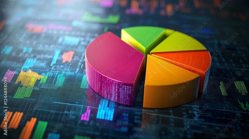 Leinwandbilder a dynamic financial pie chart with segmented slices, showing investment portfolio allocation, overla