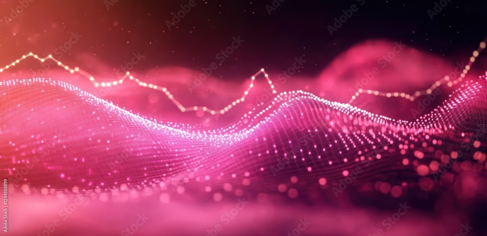 Poster abstract pink data wave with line graph.
