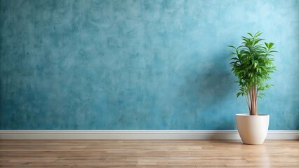 Minimalist Room Interior Design with a Potted Plant Against a Textured Teal Wall