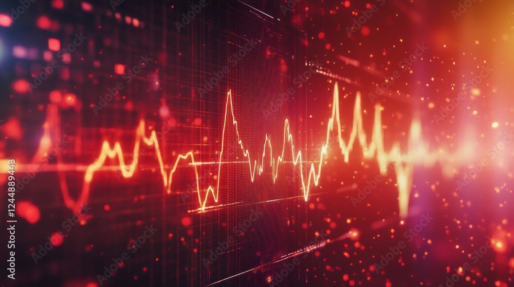 Poster a high-resolution image of a heartbeat monitor showing an active heart wave, with sharp peaks and va