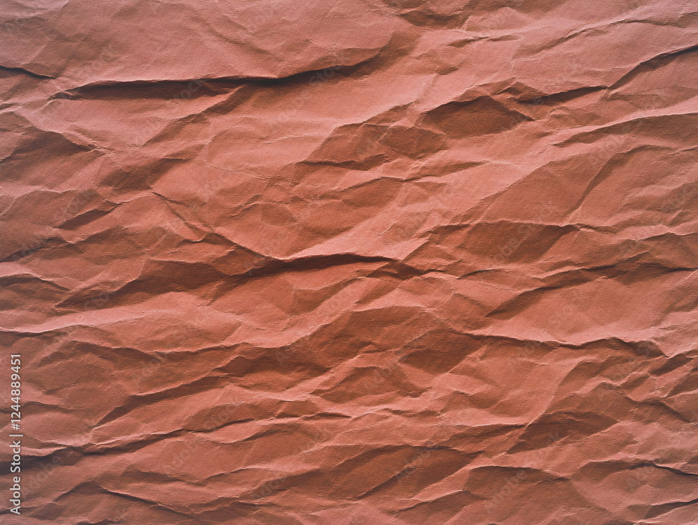 Poster close-up of crumpled red paper forms abstract texture with wrinkles and creases background