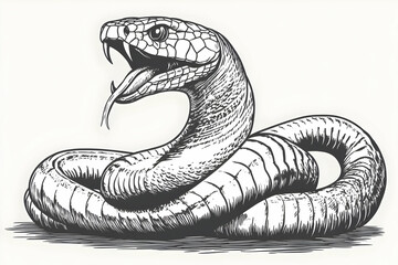 Obraz premium Venomous Snake Coils and Hisses Menacingly, Scales Gleaming, Tongue Flicking Aggressively.