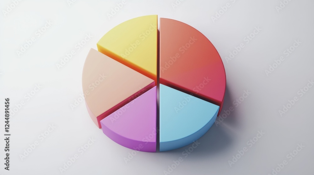 Aufkleber a multi-colored d pie chart in a minimalist style, with sections slightly lifted to show the data sp