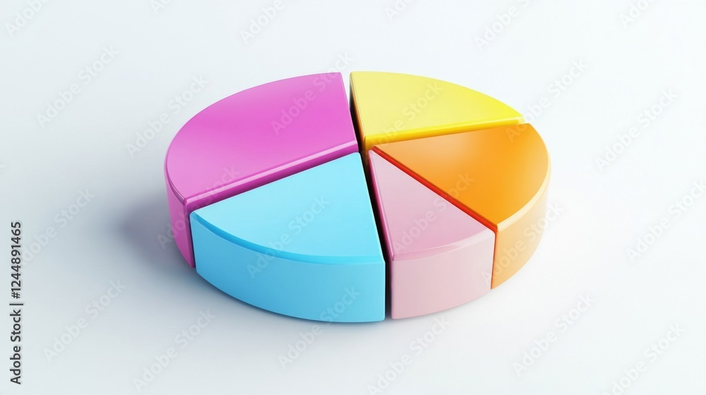 Fototapete a multi-colored d pie chart in a minimalist style, with sections slightly lifted to show the data sp
