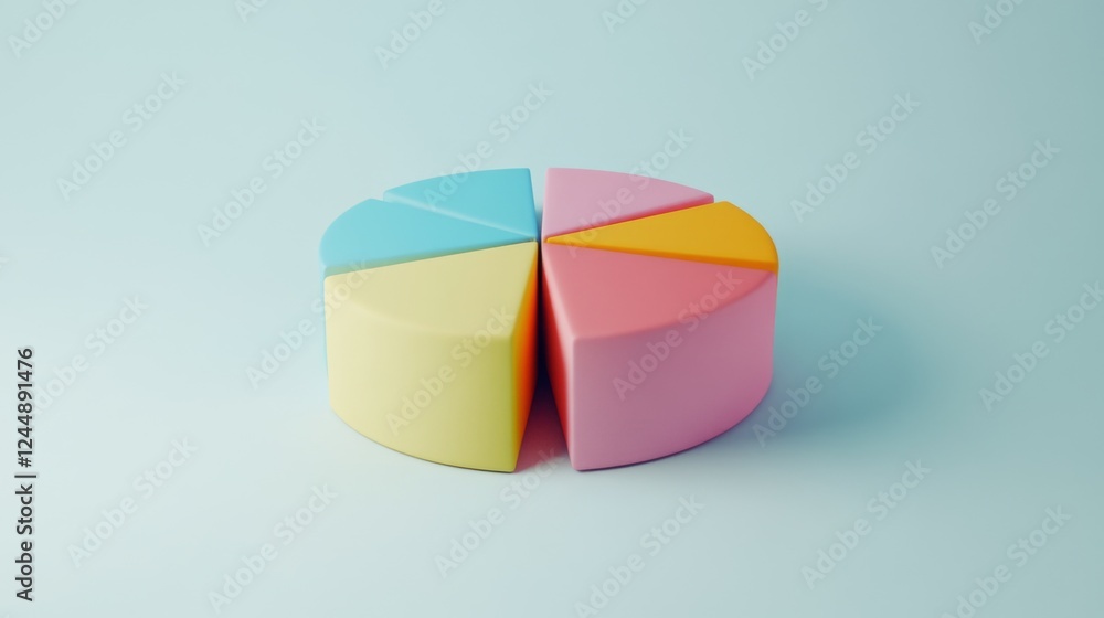 Leinwandbilder a multi-colored d pie chart in a minimalist style, with sections slightly lifted to show the data sp