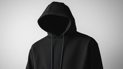 Black hooded sweatshirt on a gray background.