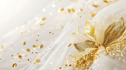 Gold confetti on sheer fabric