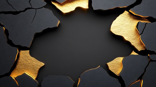Gold cracks, dark background, space