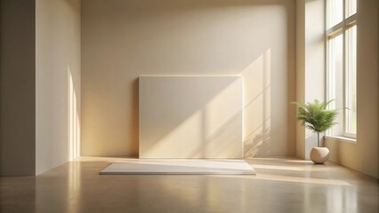 Fototapeta premium Sunlit Minimalist Interior with Blank Canvas and Plant