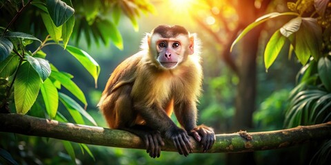 Fototapeta premium Capture breathtaking Sapajou monkey portraits: South American rainforest wildlife photography at its finest.