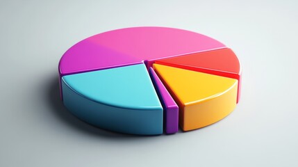 Obraz premium A professional pie chart depicting monthly expense distribution, with bright segments for categories like rent, groceries, and entertainment, set against a simple gray background.