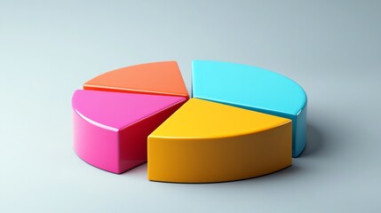 Obraz premium A professional pie chart depicting monthly expense distribution, with bright segments for categories like rent, groceries, and entertainment, set against a simple gray background.