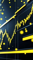 Fototapeta premium Abstract financial stock market graph with glowing yellow dots and rising trend line. Futuristic data visualization of economy, investment, and cryptocurrency growth.