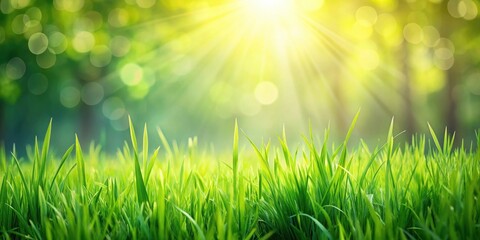 Obraz premium Vibrant Green Grass Blades Illuminated by Sunbeams in a Lush Natural Setting