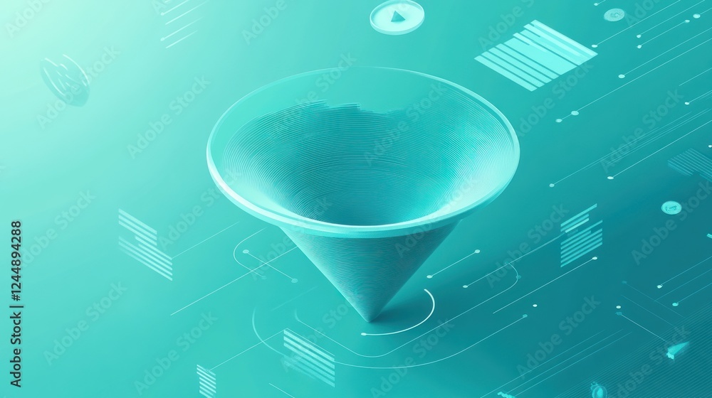 Aufkleber 3d digital funnel with data visualization elements.