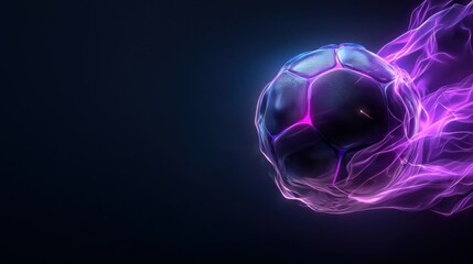 Dramatic image of a football in mid flight surrounded by a vibrant neon energy explosion creating a dynamic and futuristic visual display