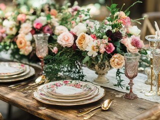 Elegant Floral Table Setting for a Romantic Wedding or Special Occasion