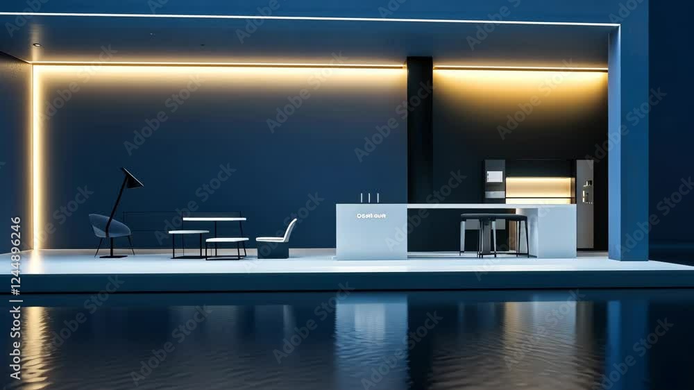 Poster modern minimalist workspace with ambient lighting and reflections