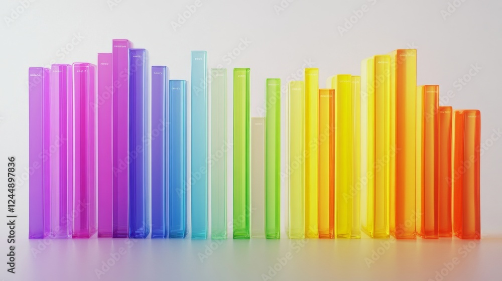 Aufkleber a vibrant d bar chart with rainbow-colored bars, each one labeled with clear data, set against a sim