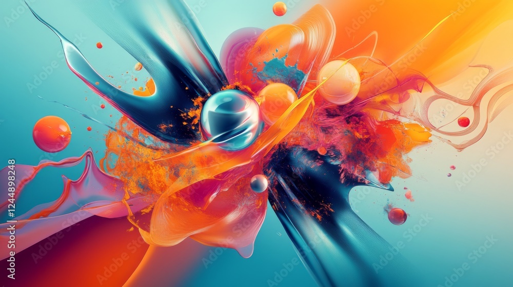 Aufkleber a vibrant digital illustration showcasing abstract shapes and colors, creating an eye-catching compo