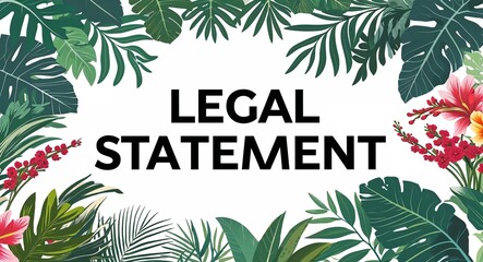 Fototapeta premium legal statement lettering with tropical plants leaves and flowers design on plain white background
