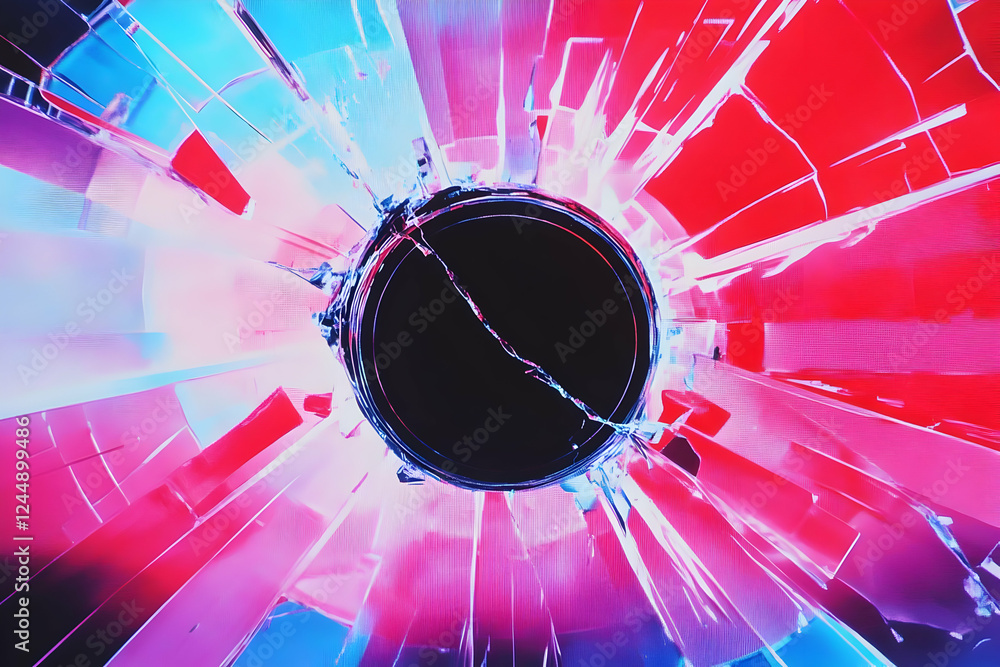 Poster abstract background shows a broken circle with vibrant pink and blue colors, creating a dynamic visu