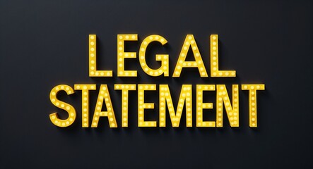legal statement word lettering with yellow glow on plain black dark background