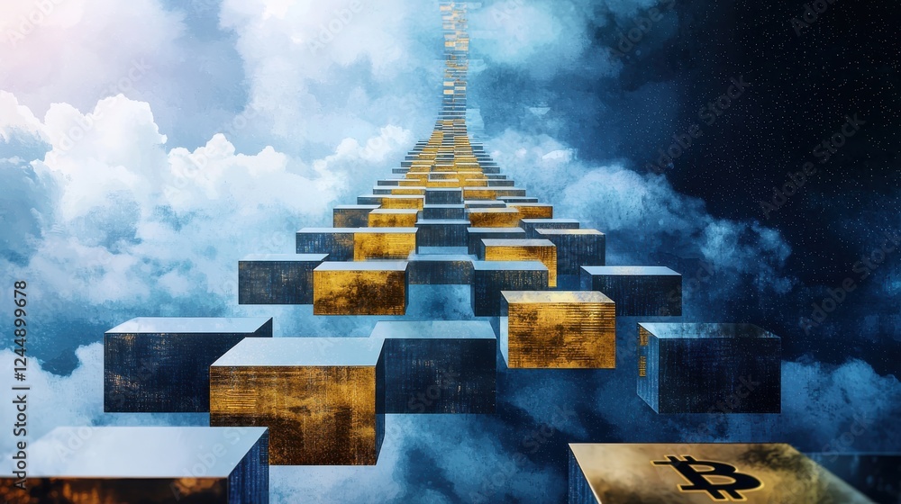 Poster ascending path of cryptocurrency and blockchain concept