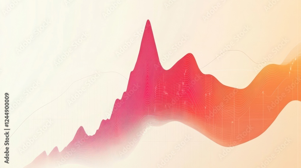 Poster abstract graphic of a red and orange wave-like data chart on a white background.