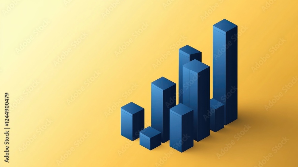 Aufkleber ascending 3d bar graph showing growth and progress on yellow background.