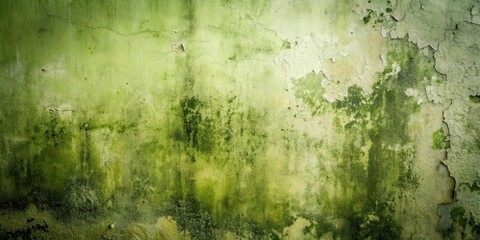 Textured Green Wall with Peeling Paint and Moss