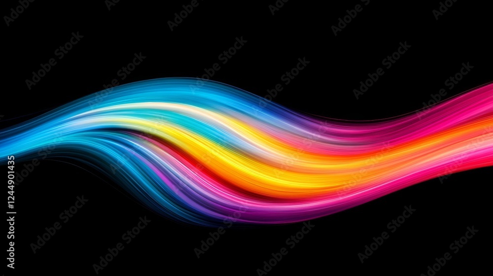 Poster dynamic data wave in vibrant neon colors, representing digital information flow on a black backgroun