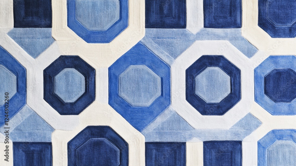 Aufkleber hexagonal geometric patterns in cool blue tones, layered with shadows and textures for a modern, tec