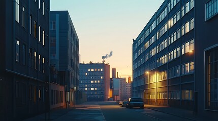 Twilight Cityscape: Industrial Charm at Dusk