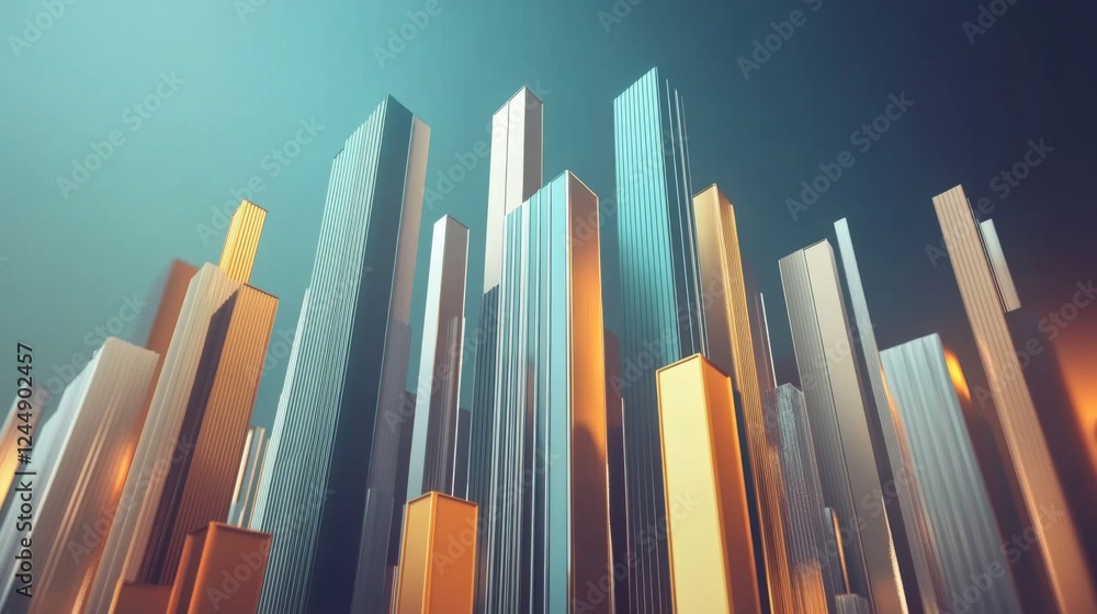 Poster metallic d bar graph with gold, silver, and bronze bars, arranged in a staggered pattern for a premi