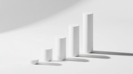 Minimalist D bar chart with tall, sleek bars in monochromatic tones, casting shadows on a clean, white background