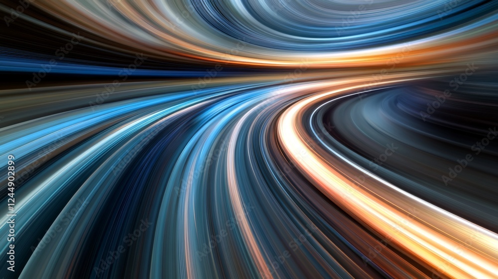 Poster motion blur effect on a curving mountain road with sharp turns, creating the feeling of speed and th