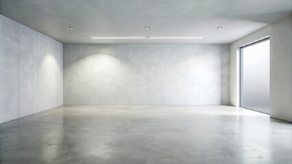 Obraz premium Empty Modern Room with Concrete Floor and Wall, Large Window, and Recessed Lighting
