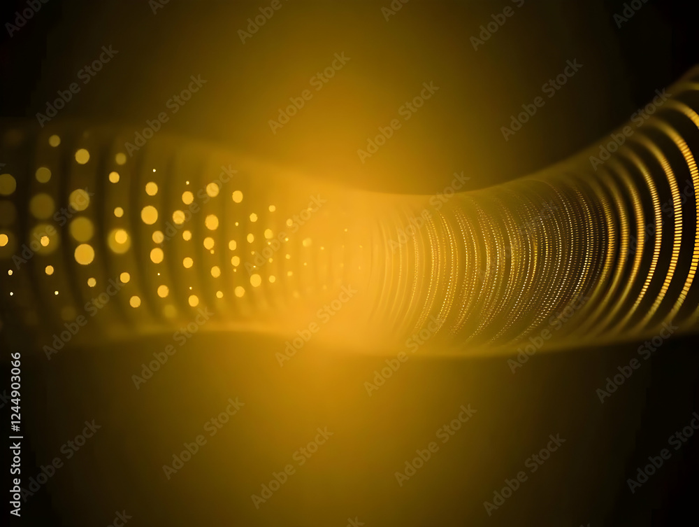 Poster golden abstract background with light particles flowing through a tunnel smoothly