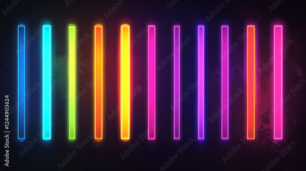 Poster stylized bar graph with glowing bars in neon colors, set against a dark, tech-inspired background fo