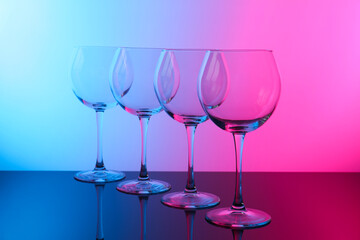 Empty glasses on table, color tone effect