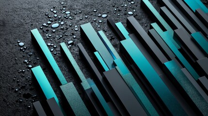 Obraz premium Tall, glossy D bars in various shades of blue and green, arranged in an upward trend on a dark, textured background