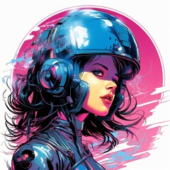 Woman in Futuristic Helmet With Vibrant Colors Showcasing Sci Fi Elements and Dynamic Expression. Generative AI