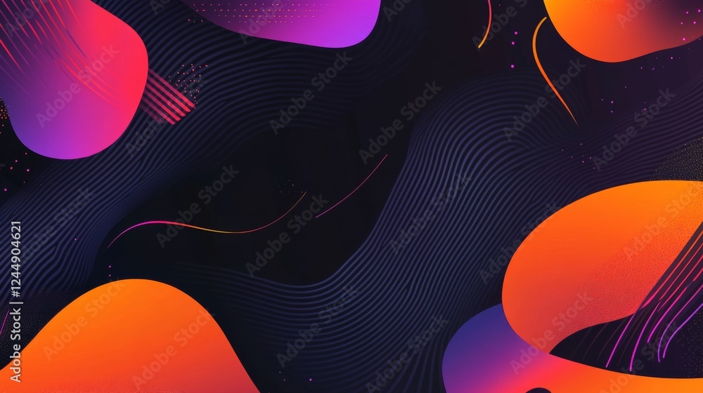 Poster vibrant, gradient-colored blobs and fluid shapes on a black background, giving a modern and abstract